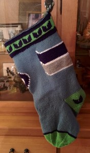 The back of the Hawk's stocking featuring the rest of the wrap around design.