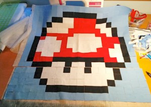 Here's a photo while I was waiting for the adhesive to dry. You can see where I will need to seam the two sections together.